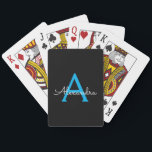 Baraja De Cartas Nombra de monograma de guión azul negro<br><div class="desc">Cartas de juego de nombres de monograma de escritura simple negro y azul. Esto hace que el dulce perfecto cumpleaños 16,  boda,  ducha de novia,  aniversario,  ducha de bebé o fiesta de soltera sea regalo para alguien que ama el lujo glam y los estilos de moda.</div>