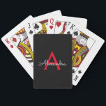 Baraja De Cartas Nombra de monograma de guión negro rojo<br><div class="desc">Cartas de juego de nombres de monograma de escritura simple negra y roja. Esto hace que el dulce perfecto cumpleaños 16,  boda,  ducha de novia,  aniversario,  ducha de bebé o fiesta de soltera sea regalo para alguien que ama el lujo glam y los estilos de moda.</div>