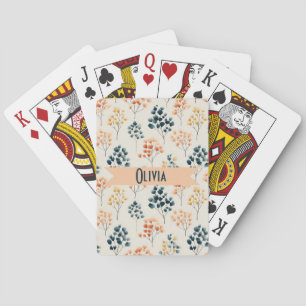 Baraja De Cartas Nombre botánico vintage de primavera naranja y ver