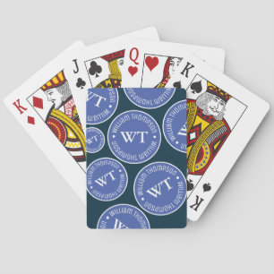 Baraja De Cartas Nombre Círculos Azules Repetidos Monogramados
