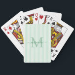 Baraja De Cartas Nombre con Monograma de Rayas Verdes y Blancas<br><div class="desc">Agrega un toque personalizado y elegante a la noche de juegos con esta baraja de cartas personalizadas y sofisticadas. Con un diseño a rayas verdes y blancas, cada carta está personalizada con la inicial de tu monograma y nombre en una fuente de letra cursiva elegante, lo que le da a...</div>