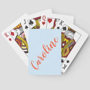 Baraja De Cartas Nombre de Caligrafía Chic Personalizado Azul Naran