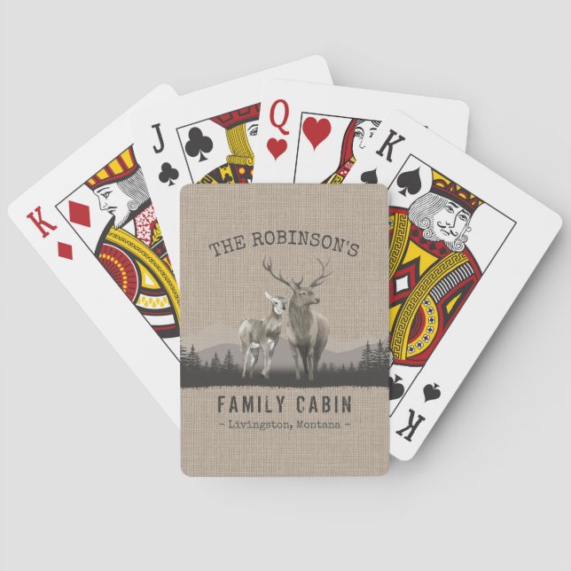 Baraja De Cartas Nombre de familia Cabina Deer Pine Tree Forest Bur (Reverso)