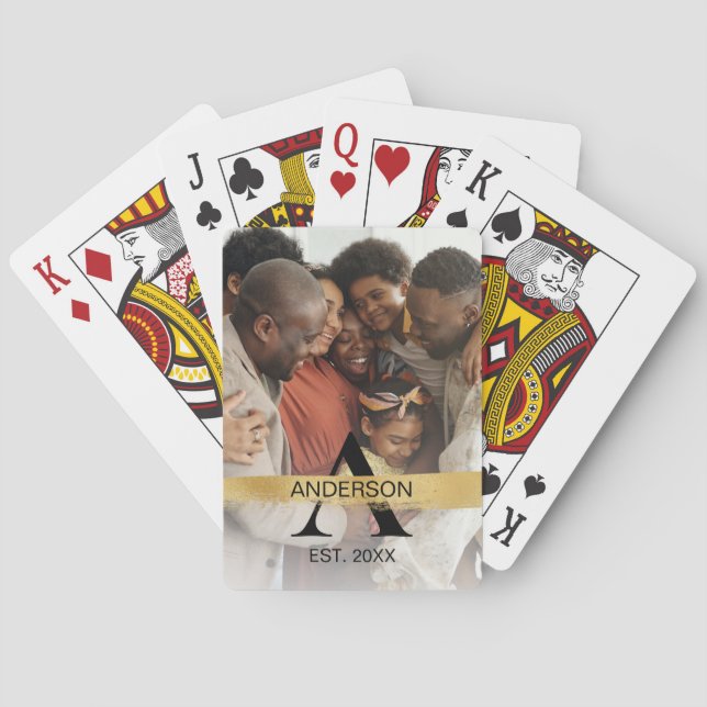 Baraja De Cartas Nombre de familia Foto Monogramada Gold (Reverso)