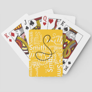 Baraja De Cartas Nombre de familia repetitiva amarillo monogramado