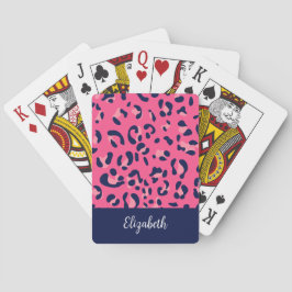 Baraja De Cartas Nombre de impresión de Leopardo Azul Rosa Cute