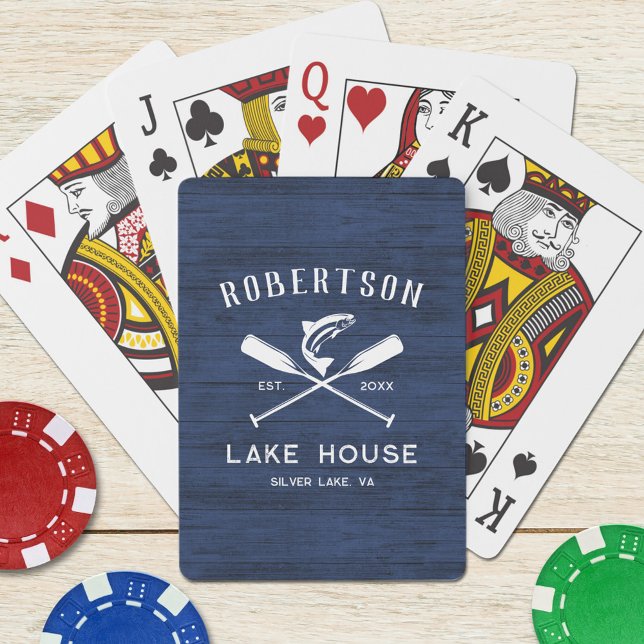 Baraja De Cartas Nombre de la Familia Lake House Blue Rustic Wood (Subido por el creador)