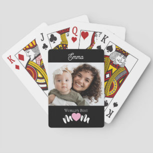 Baraja De Cartas Nombre de la mejor mamá del mundo Foto con corazón
