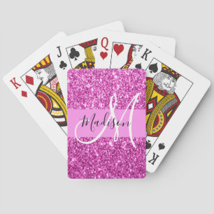 Baraja De Cartas Nombre de monograma con brillo rosa y magenta Glam