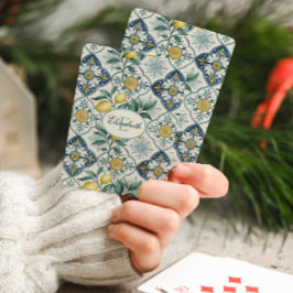 Baraja De Cartas Nombre de monograma con patrón de limón en baldosa