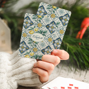 Baraja De Cartas Nombre de monograma con patrón de limón en baldosa