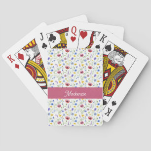 Baraja De Cartas Nombre de monograma de acuarela de flor silvestre