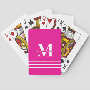Baraja De Cartas Nombre de Monograma de Rayas Rosa Fucsia Personali