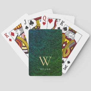 Baraja De Cartas Nombre de monograma dorado botánico verde boho