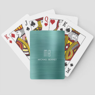 Baraja De Cartas Nombre de monograma metálico verde elegante cepill