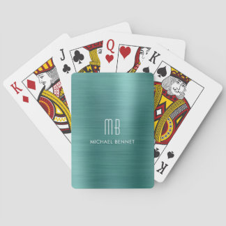 Baraja De Cartas Nombre de monograma metálico verde elegante cepill