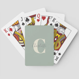 Baraja De Cartas Nombre de monograma moderno elegante en verde salv