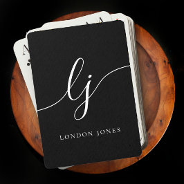 Baraja De Cartas Nombre de monograma personalizado guión negro