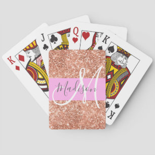 Baraja De Cartas Nombre de monograma rosa melocotón dorado Glam fem