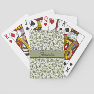 Baraja De Cartas Nombre de olivo en verde salvia acuarela país fran