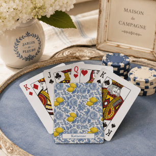 Baraja De Cartas Nombre de patrón botánico de limón azul vintage