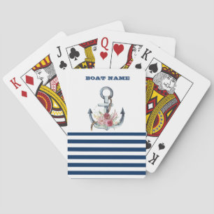 Baraja De Cartas Nombre del barco, Flores de Ancla Rayas Azules Mar