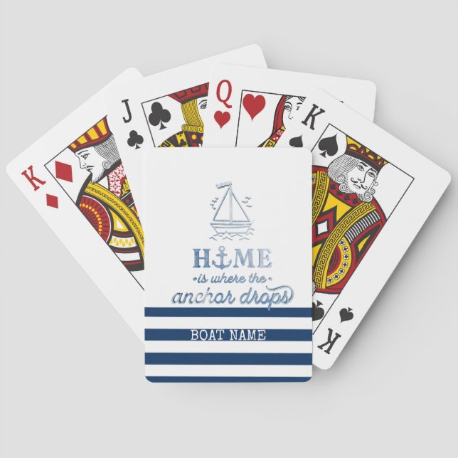 Baraja De Cartas Nombre del barco náutico,Banda azul de la marina d (Reverso)