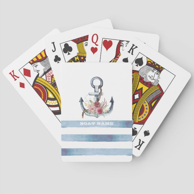 Baraja De Cartas Nombre del barco náutico,Bandas de flores de ancla (Reverso)