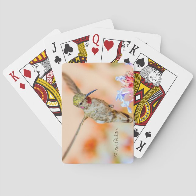 Baraja De Cartas Nombre del colibrí que vuela sobre flores (Reverso)