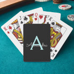 Baraja De Cartas Nombre del Monograma de la Girona del Guión Azul V<br><div class="desc">Cartas de juego de nombres de monograma de escritura simple Verde azulada negra y azul Aqua. Esto hace que el dulce perfecto cumpleaños 16,  boda,  ducha de novia,  aniversario,  ducha de bebé o fiesta de soltera sea regalo para alguien que ama el lujo glam y los estilos de moda.</div>