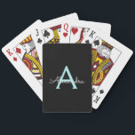 Baraja De Cartas Nombre del Monograma de la Girona del Guión Azul V<br><div class="desc">Cartas de juego de nombres de monograma de escritura simple Verde azulada negra y azul Aqua. Esto hace que el dulce perfecto cumpleaños 16,  boda,  ducha de novia,  aniversario,  ducha de bebé o fiesta de soltera sea regalo para alguien que ama el lujo glam y los estilos de moda.</div>