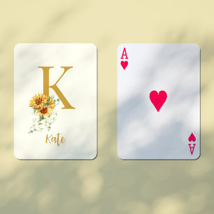 Baraja De Cartas Nombre del monograma floral personalizado inicial