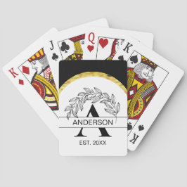 Baraja De Cartas Nombre familiar Floral blanca y negra monogramado