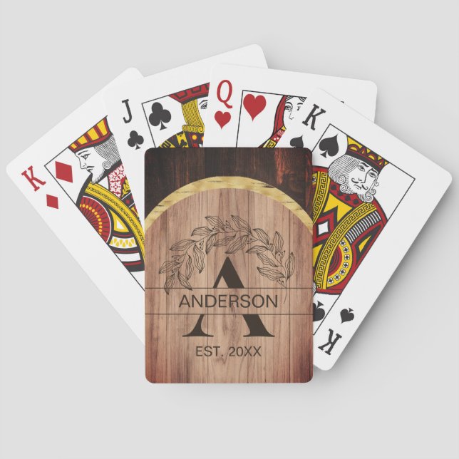 Baraja De Cartas Nombre Familiar Rústico Campesino Madera Monograma (Reverso)