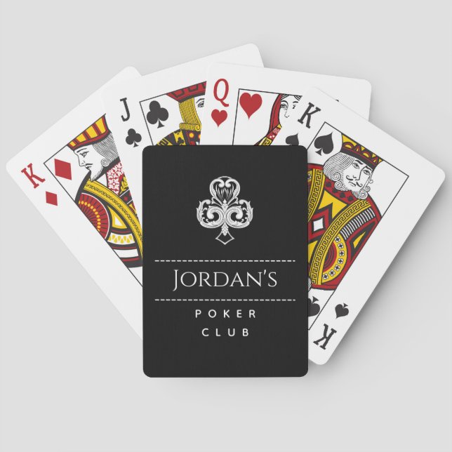Baraja De Cartas Nombre masculino elegante negro y blanco del club  (Reverso)
