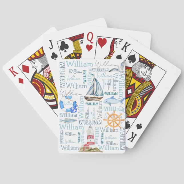 Baraja De Cartas Nombre masculino personalizado navegación náutica (Reverso)