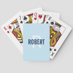 Baraja De Cartas Nombre moderno de monograma azul claro