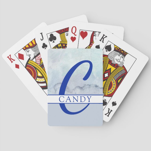 Baraja De Cartas Nombre | Monograma azul acuarela (Reverso)