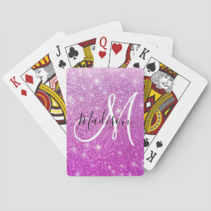 Baraja De Cartas Nombre monograma destellos purpura femenino y glam