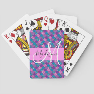 Baraja De Cartas Nombre Monograma Purpura Sirena Brillo Destellos G