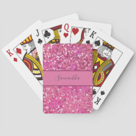 Baraja De Cartas Nombre Monograma Rosa Brillante Purpurina Glam Fem