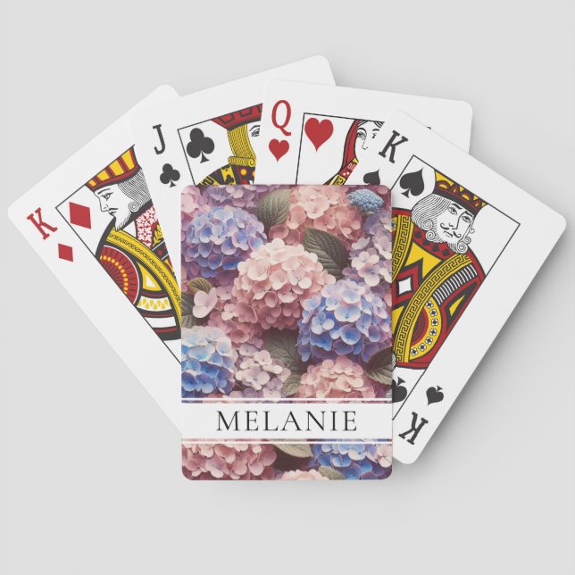 Baraja De Cartas Nombre personalizado botánico de Hydrangea rosa an (Reverso)