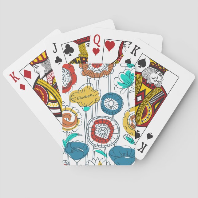 Baraja De Cartas Nombre personalizado breve Resumen Flores modernas (Reverso)