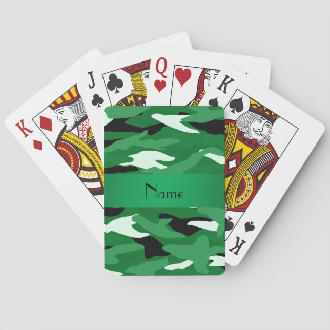 Baraja De Cartas Nombre personalizado camuflaje verde (Reverso)