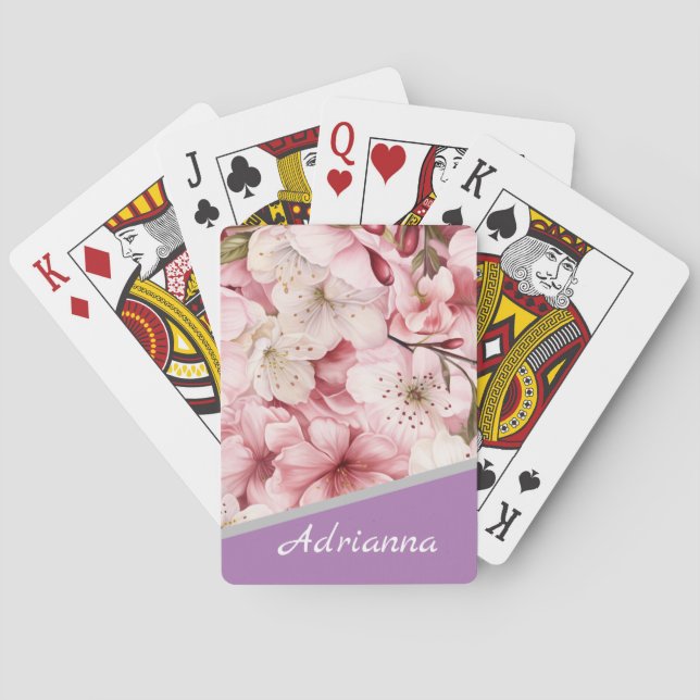 Baraja De Cartas Nombre personalizado Cherry Blossom Pink Garden (Reverso)