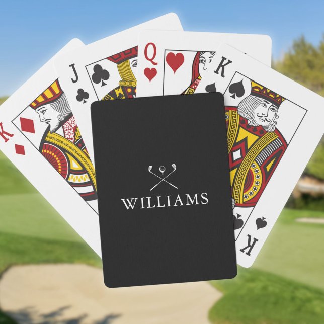 Baraja De Cartas Nombre Personalizado Club De Golf Blanco Y Negro (Personalized Name Black And White Golf Clubs Poker Cards)