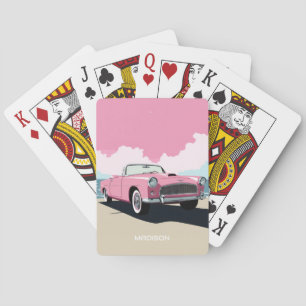 Baraja De Cartas Nombre personalizado Coche clásico rosado