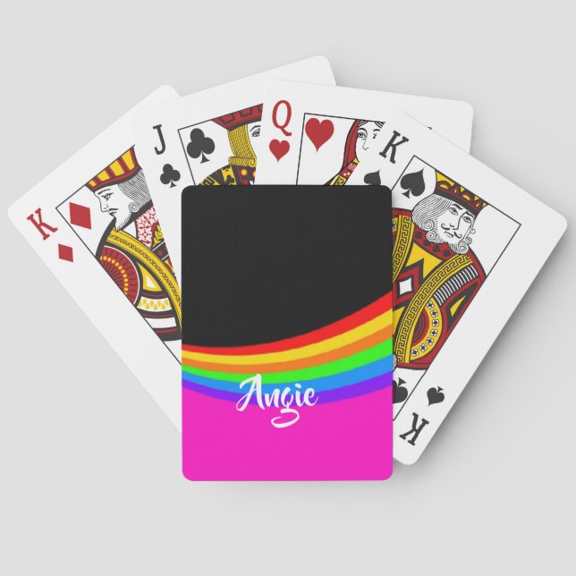 Baraja De Cartas Nombre personalizado con motivos de arco iris (Reverso)