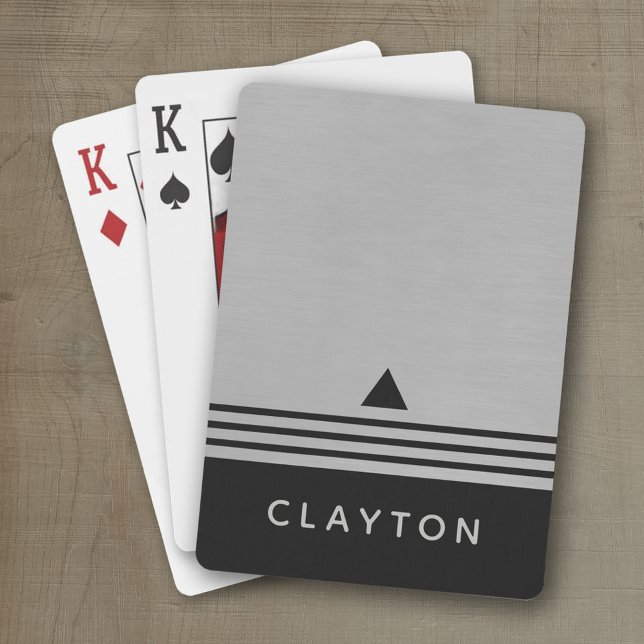 Baraja De Cartas Nombre personalizado de diseño de hongos de plata  (Personalized playing cards with a masculine space age design and a place for a name or monogram)