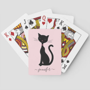 Baraja De Cartas Nombre personalizado de gato de moda negro rosado